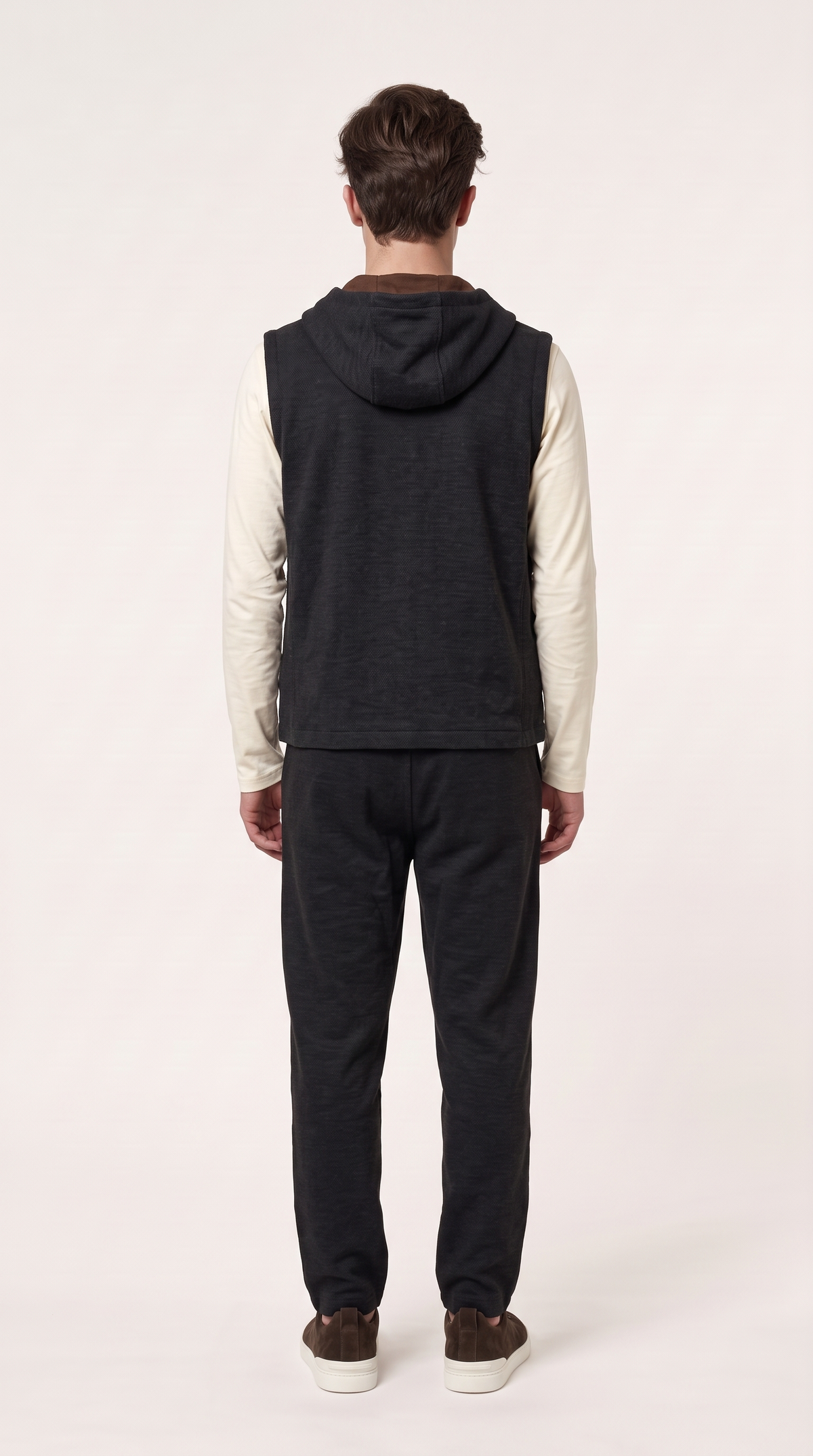 WOOL CASHMERE TEXTURED HOODED GILET GREY