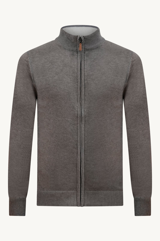 BRAUNE STRICKWESTE MIT ZIPPER – BEIGER KRAGEN
