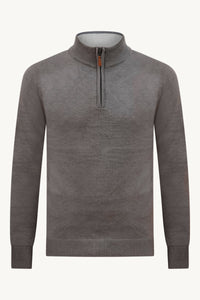 BRAUNER STRICKPULLOVER MIT ZIPPER – BEIGER KRAGEN
