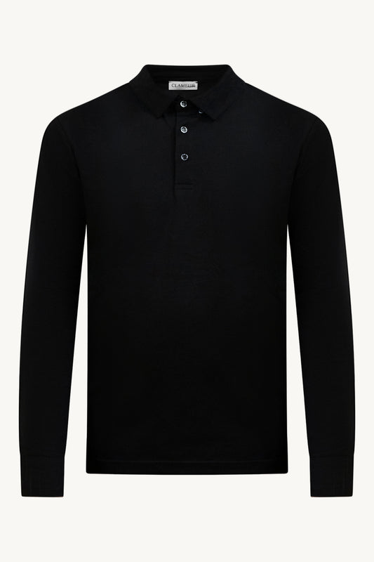 LANGARM-BAUMWOLLPOLO ONYX SCHWARZ