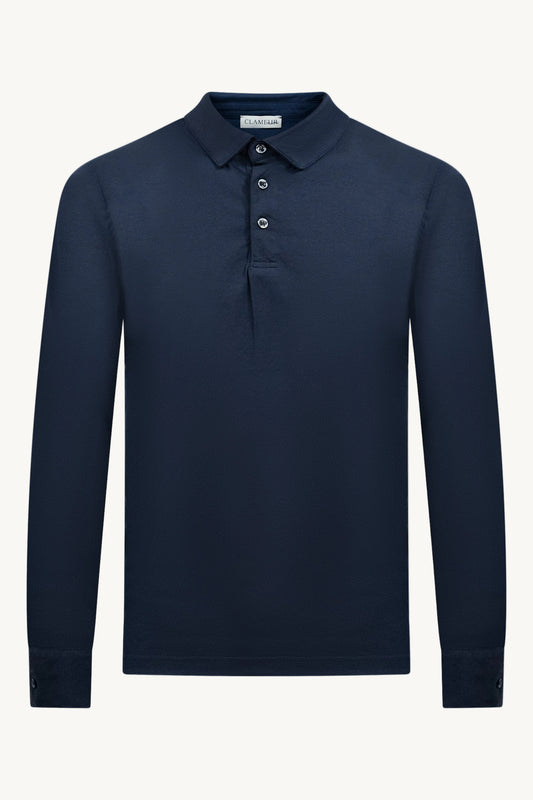 LANGARM-BAUMWOLLPOLO MARINEBLAU