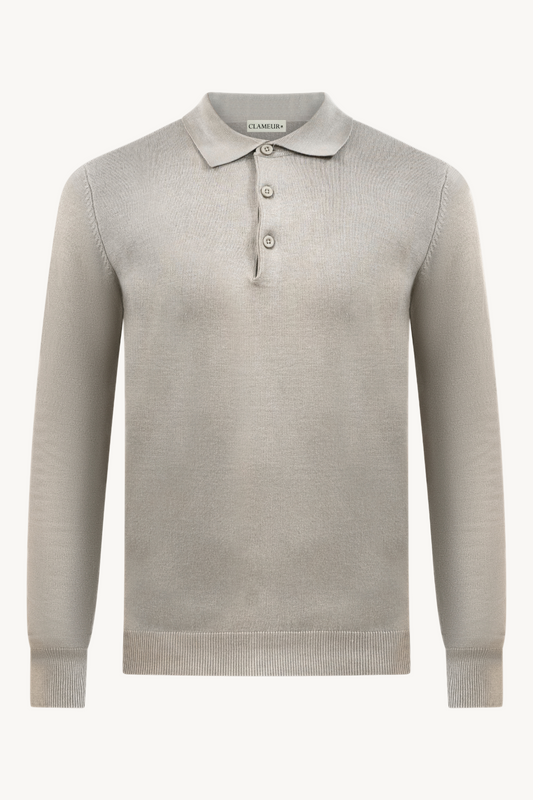 DESERT-TAUPE LANGARM-POLOSHIRT