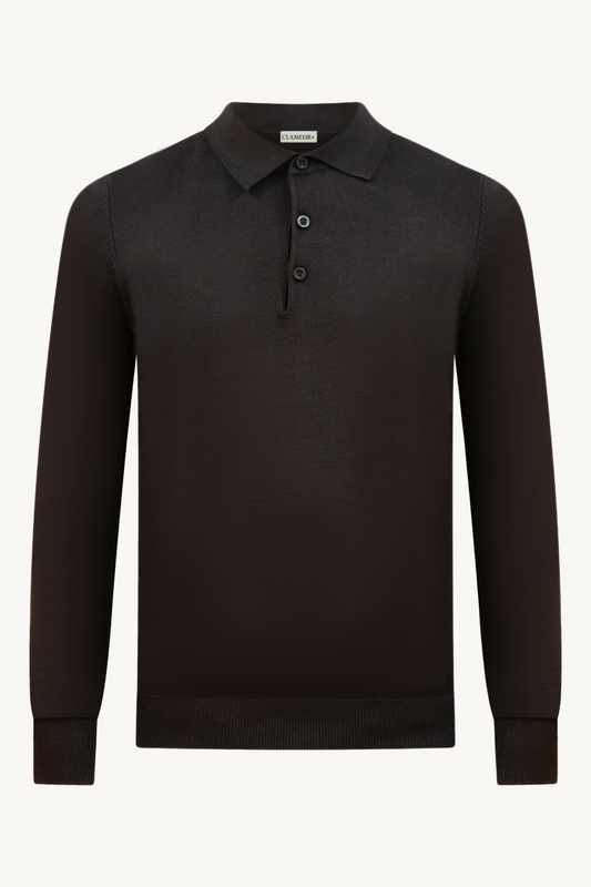 MOCHA BROWN LANGARM-POLOSHIRT