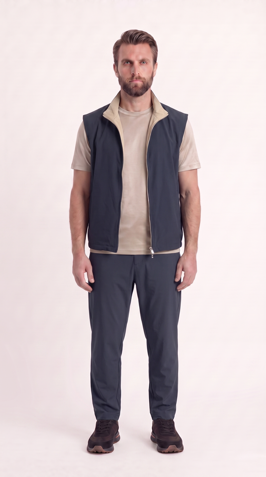 REVERSIBLE GILET NAVY BLUE/BEIGE