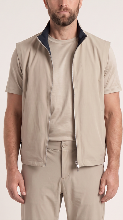 REVERSIBLE GILET NAVY BLUE/BEIGE