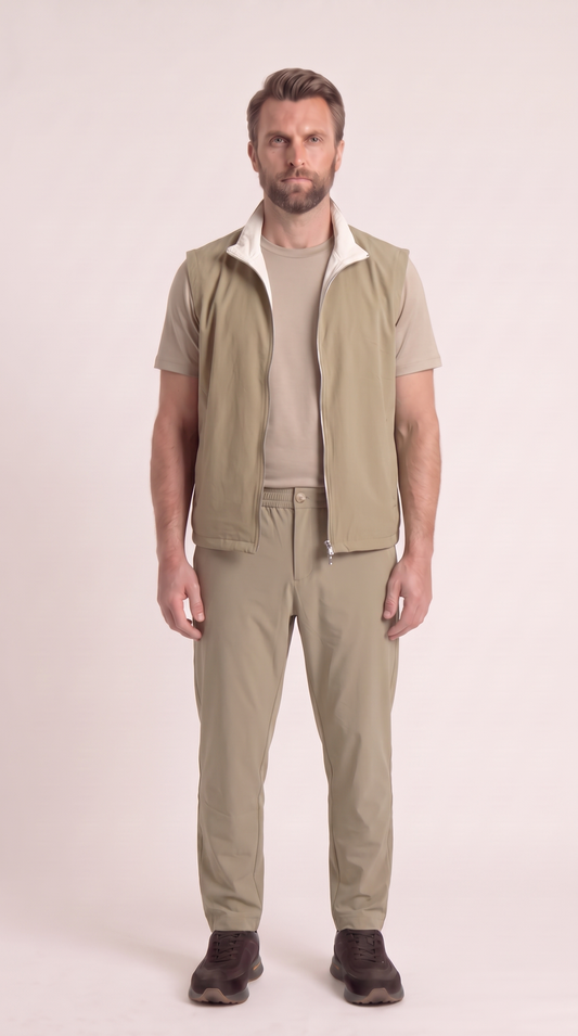 REVERSIBLE GILET ONXY GREY APRICOT/CREME WHITE