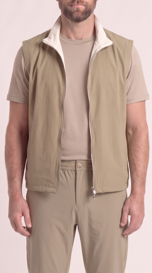 REVERSIBLE GILET ONXY GREY APRICOT/CREME WHITE