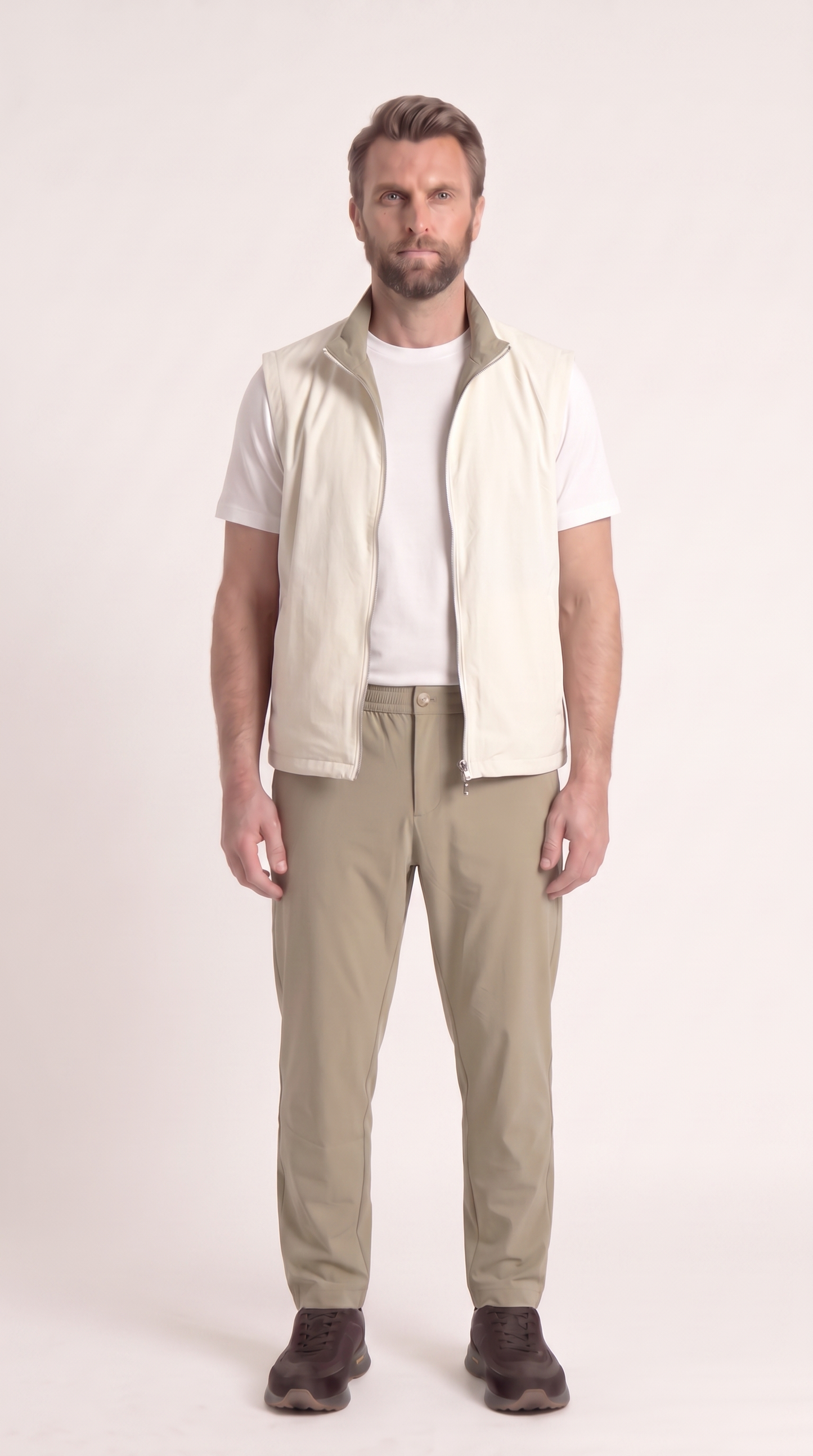 REVERSIBLE GILET ONXY GREY APRICOT/CREME WHITE