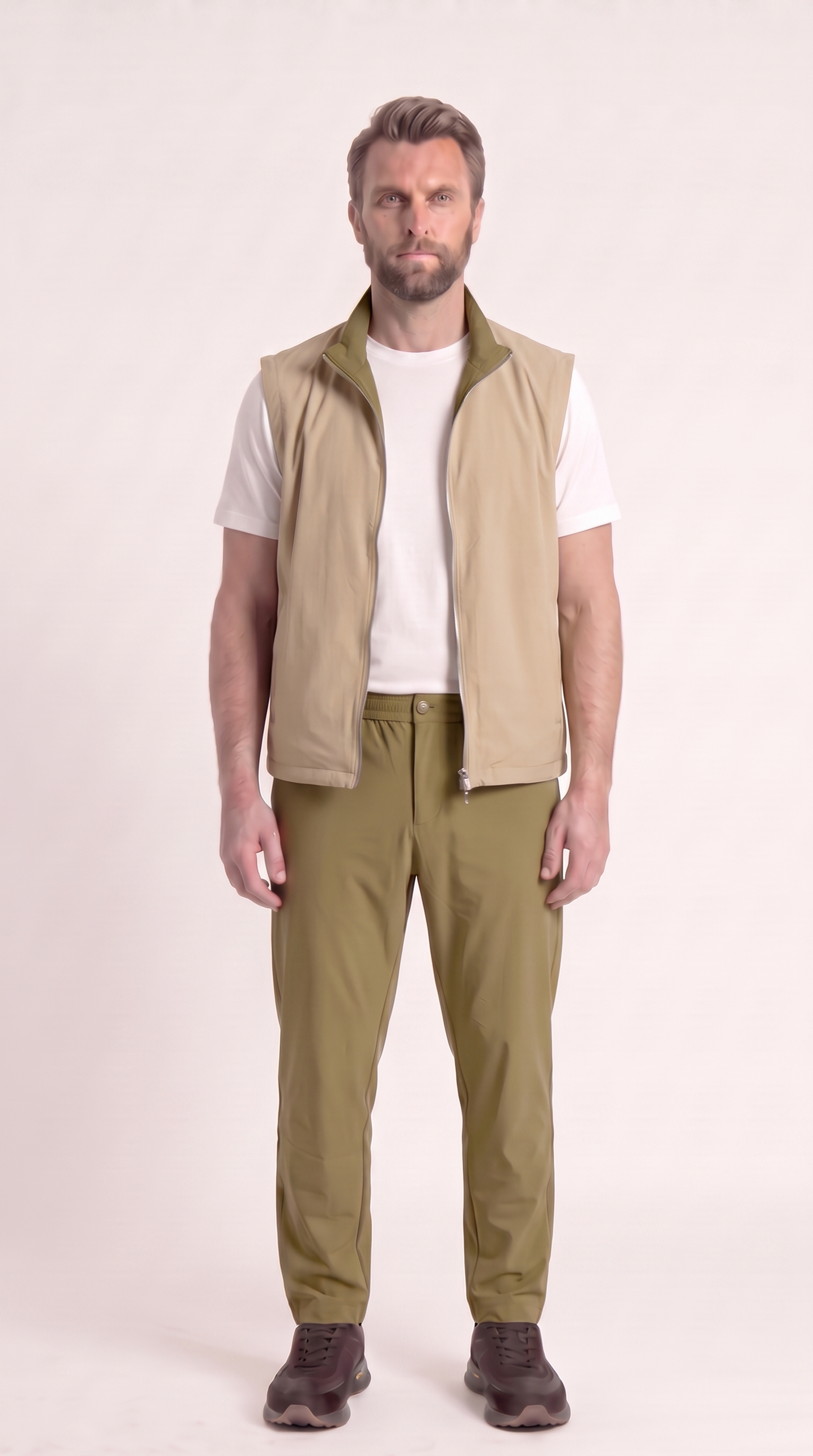 REVERSIBLE GILET GREEN/BEIGE