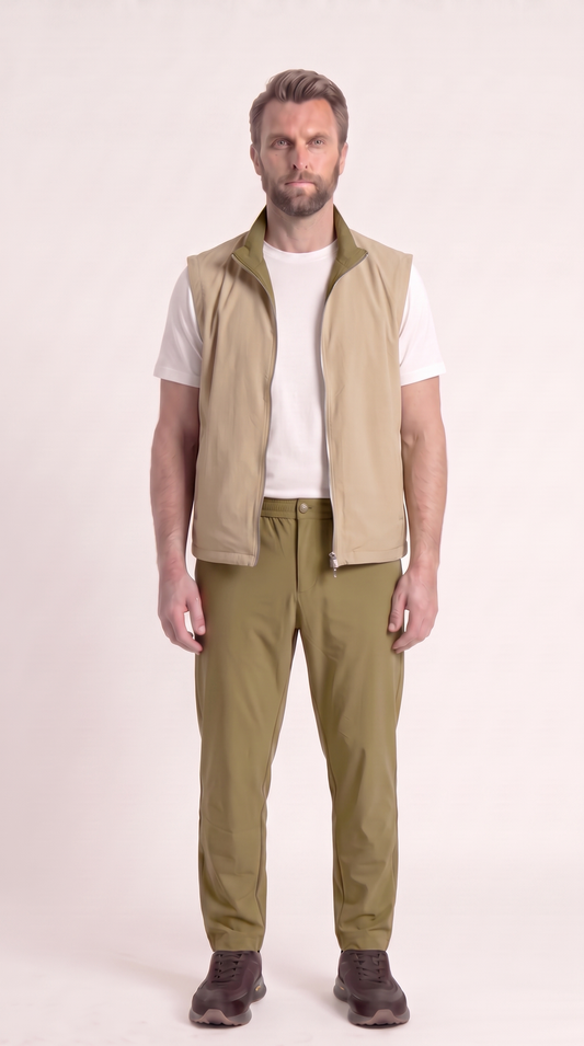 REVERSIBLE GILET GREEN/BEIGE