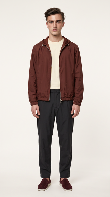 REVERSIBLE CASHMERE TECHNICAL HOODED JACKET BURGUNDY