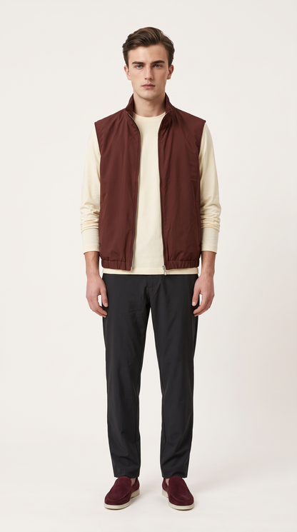 REVERSIBLE CASHMERE TECHNICAL GILET BURGUNDY