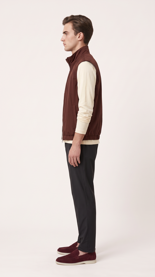 REVERSIBLE CASHMERE TECHNICAL GILET BURGUNDY