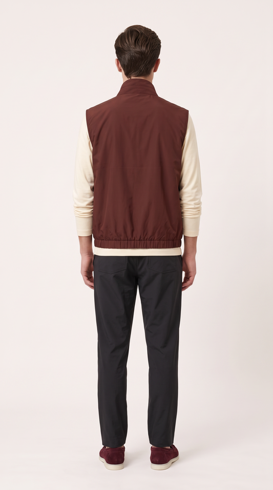 REVERSIBLE CASHMERE TECHNICAL GILET BURGUNDY