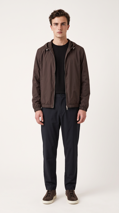REVERSIBLE CASHMERE TECHNICAL HOODED JACKET BROWN