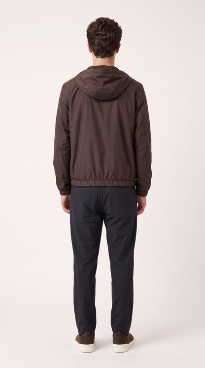 REVERSIBLE CASHMERE TECHNICAL HOODED JACKET BROWN