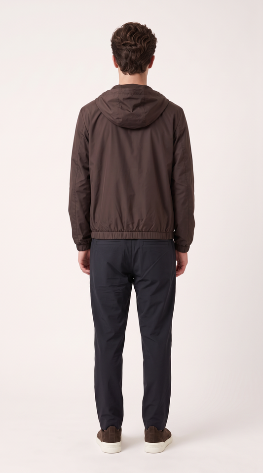 REVERSIBLE CASHMERE TECHNICAL HOODED JACKET BROWN