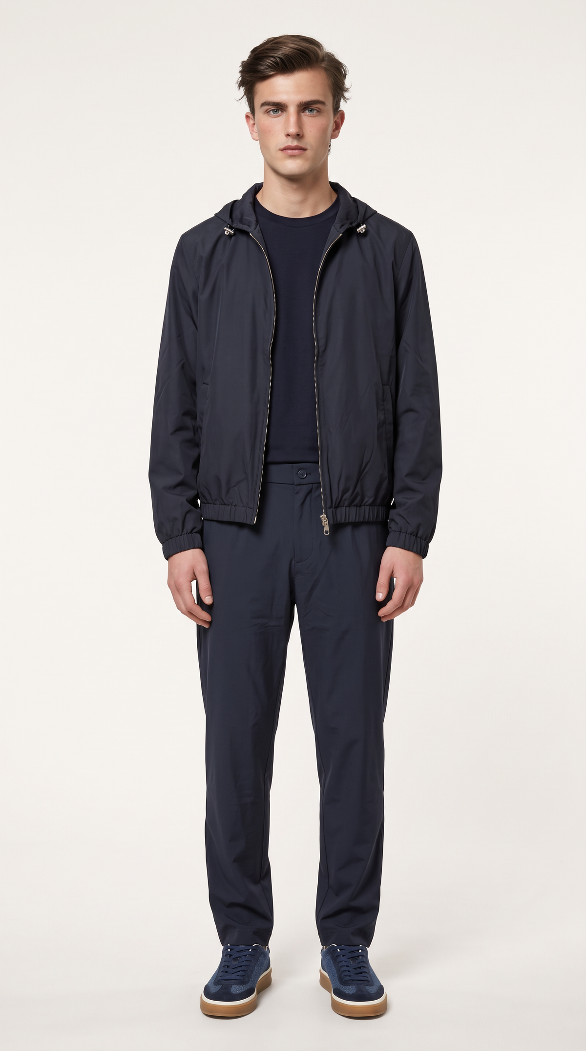 REVERSIBLE CASHMERE TECHNICAL HOODED JACKET NAVY