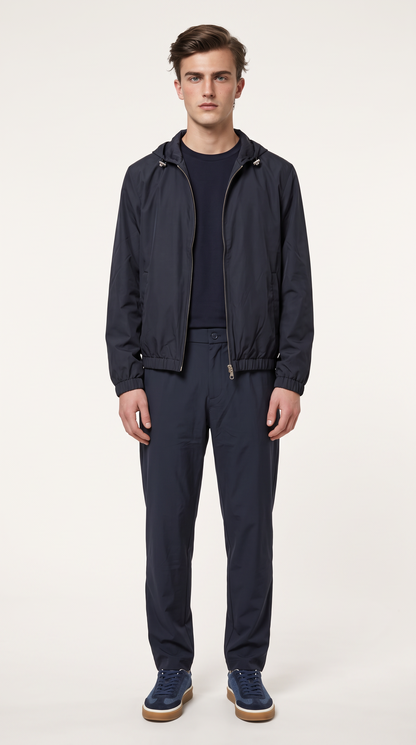 REVERSIBLE CASHMERE TECHNICAL HOODED JACKET NAVY