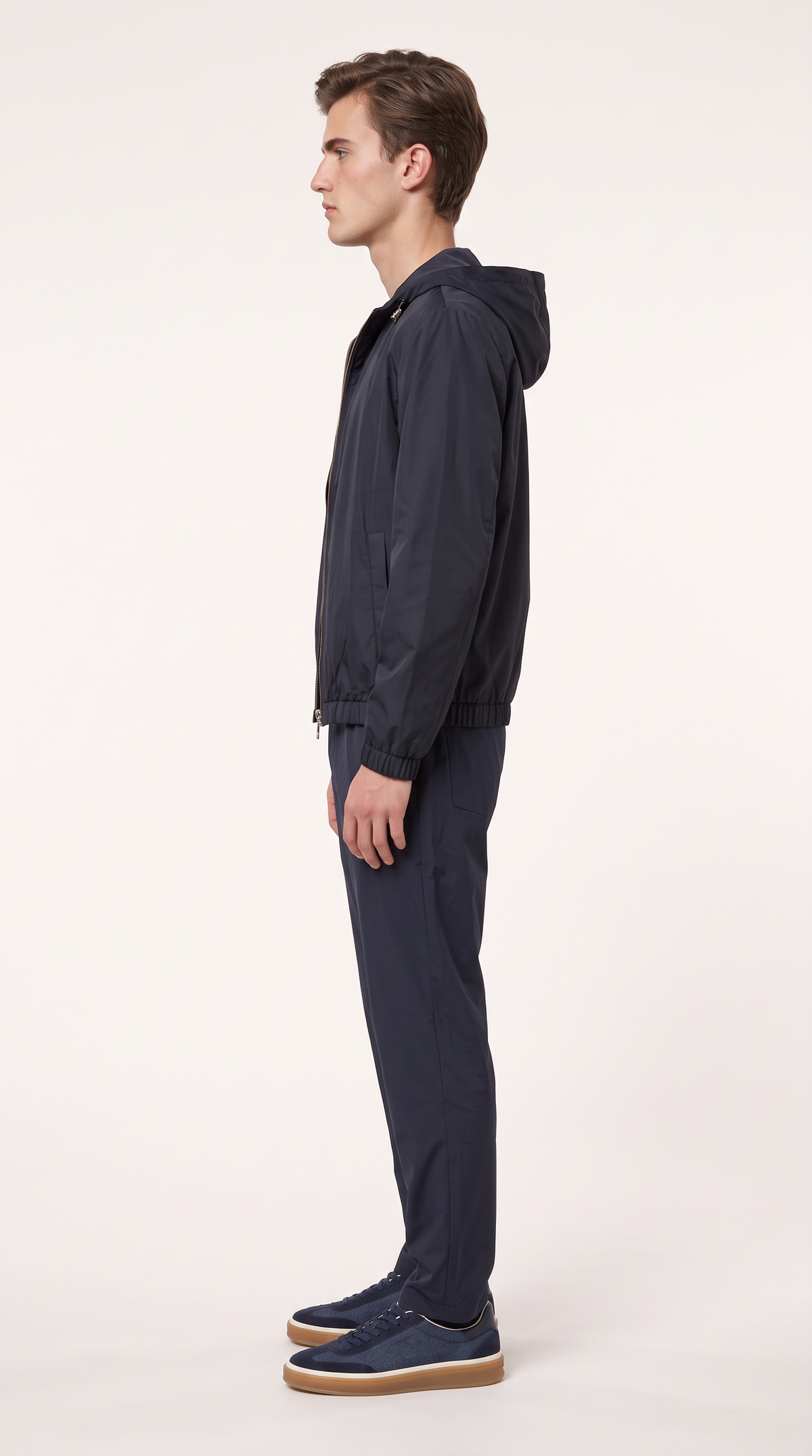 REVERSIBLE CASHMERE TECHNICAL HOODED JACKET NAVY