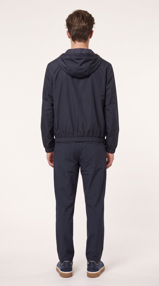 REVERSIBLE CASHMERE TECHNICAL HOODED JACKET NAVY