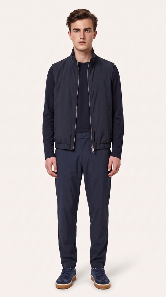 REVERSIBLE CASHMERE TECHNICAL GILET NAVY