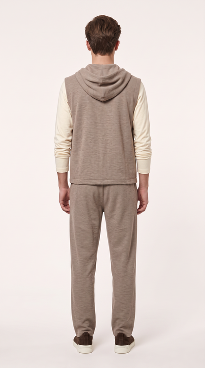 WOOL CASHMERE TEXTURED HOODED GILET BEIGE