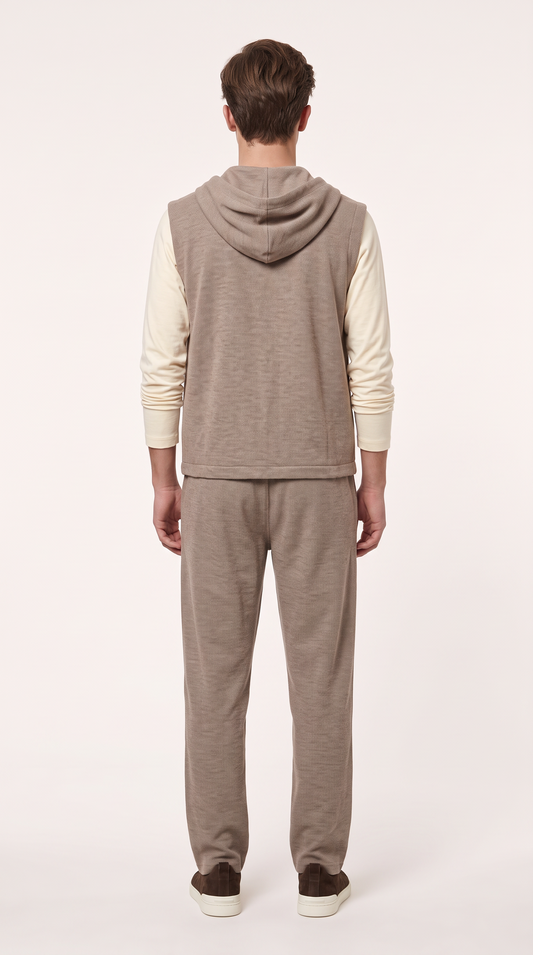 WOOL CASHMERE TEXTURED HOODED GILET BEIGE