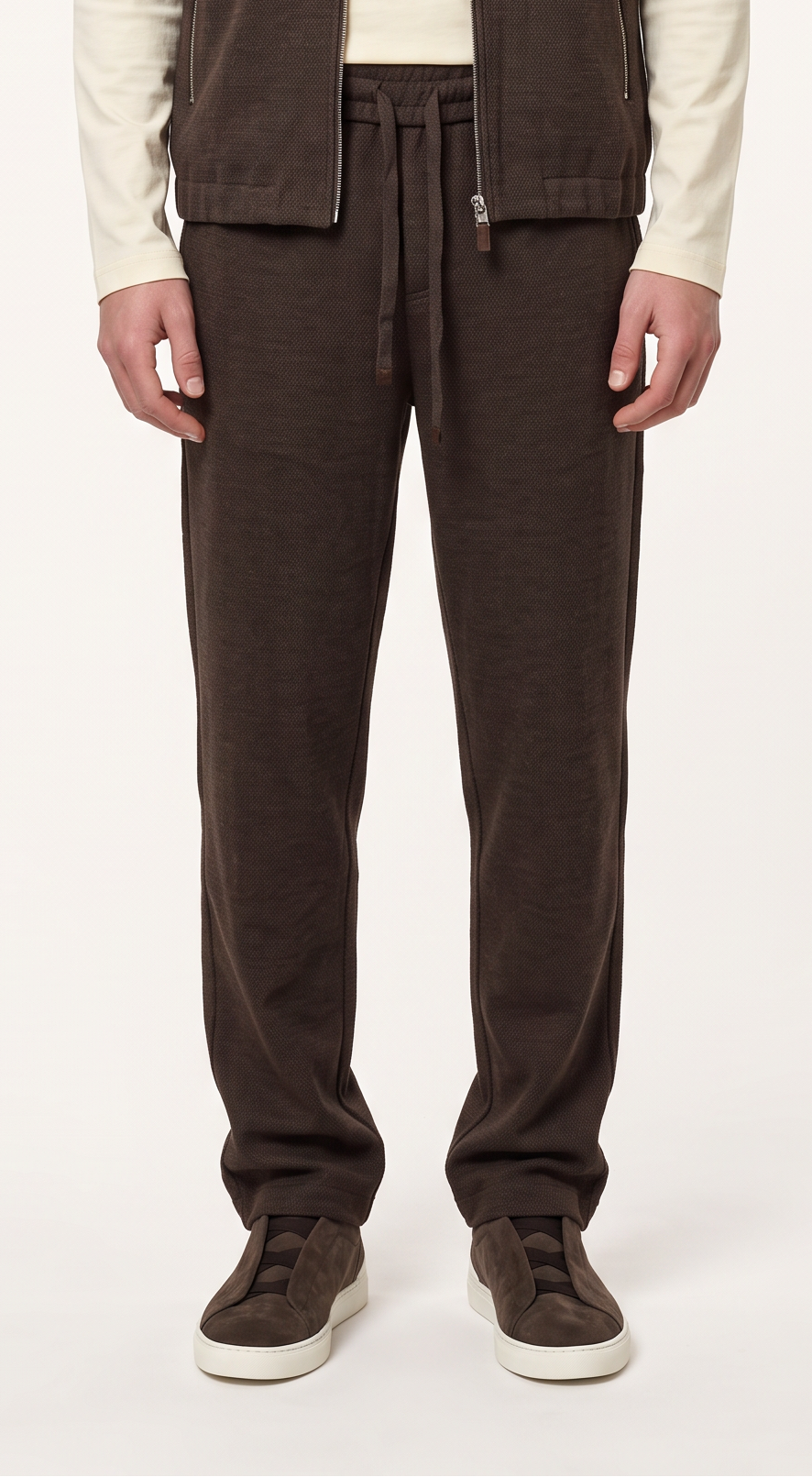 WOOL CASHMERE TAILORED TROUSERS BROWN