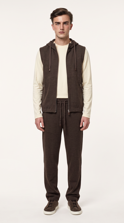 WOOL CASHMERE TEXTURED HOODED JACKET BROWN
