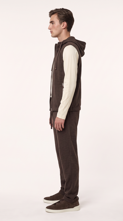 WOOL CASHMERE TEXTURED HOODED JACKET BROWN