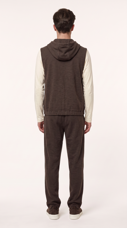 WOOL CASHMERE TEXTURED HOODED JACKET BROWN