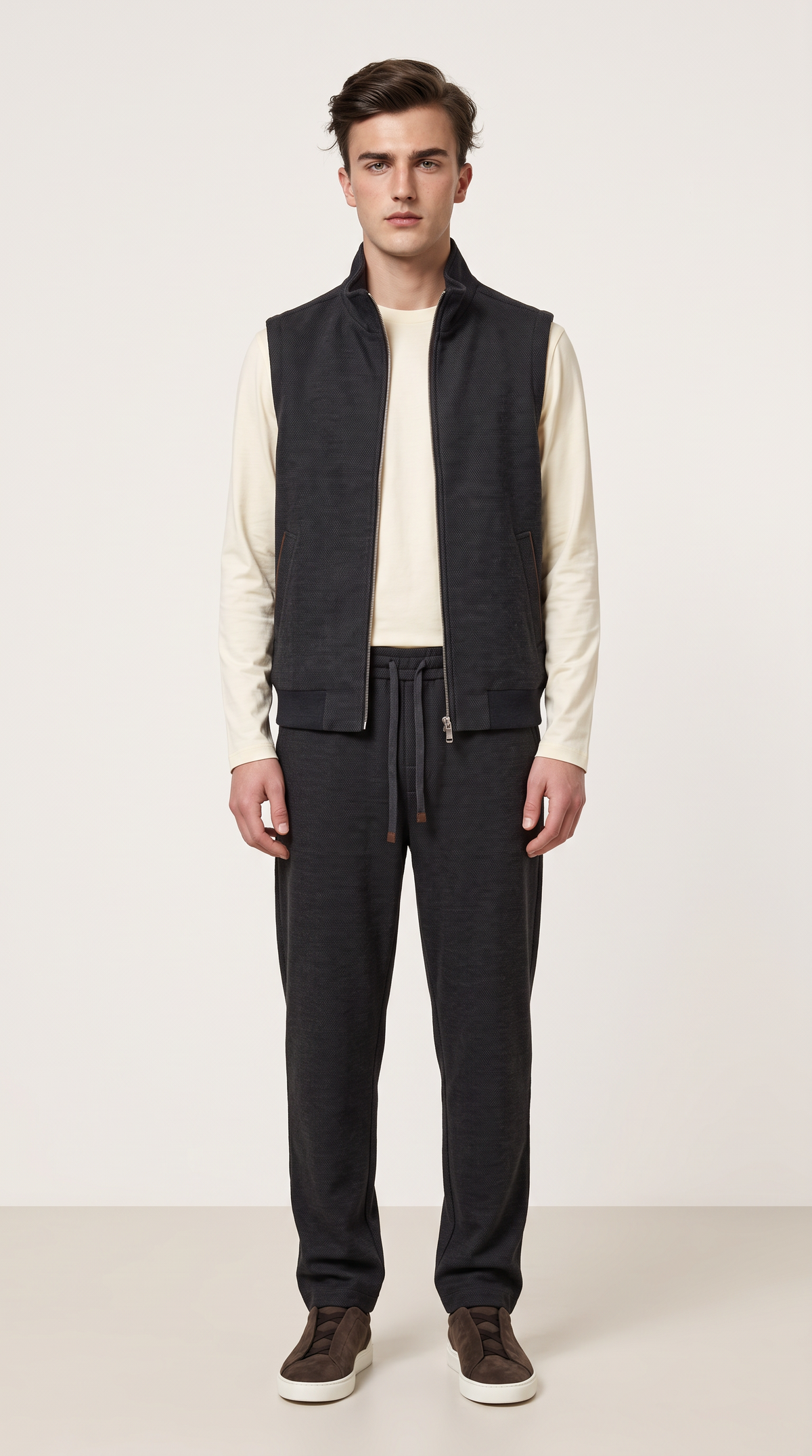 WOOL CASHMERE TEXTURED GILET GREY