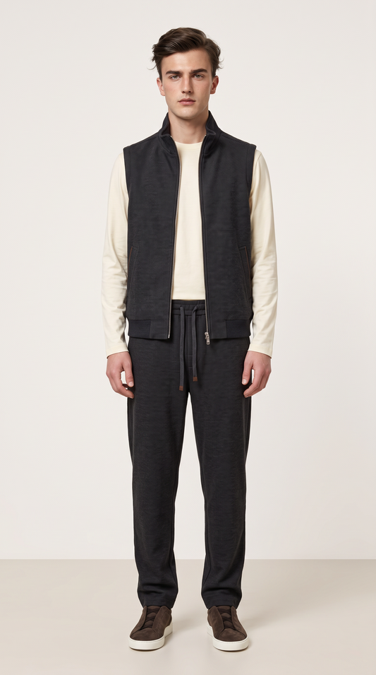 WOOL CASHMERE TEXTURED GILET GREY