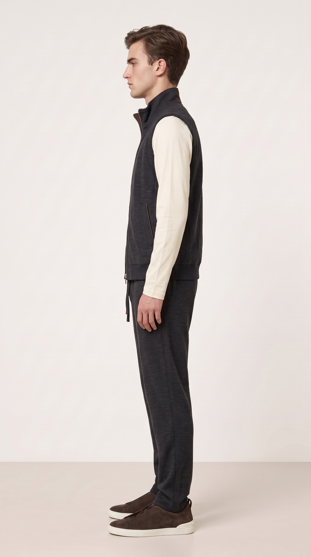 WOOL CASHMERE TEXTURED GILET GREY