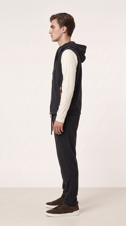 WOOL CASHMERE TEXTURED HOODED GILET GREY