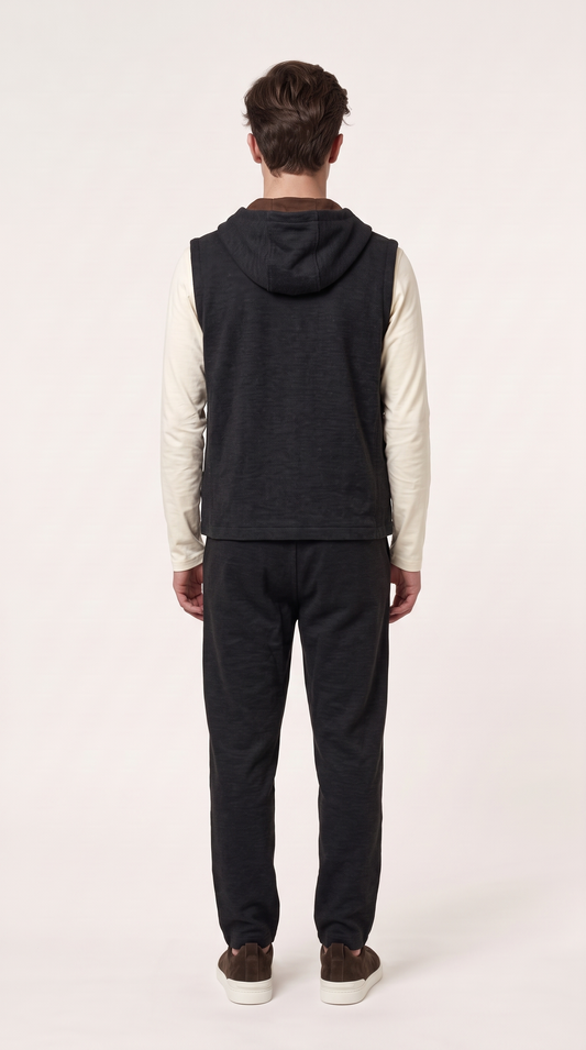 WOOL CASHMERE TEXTURED HOODED GILET GREY