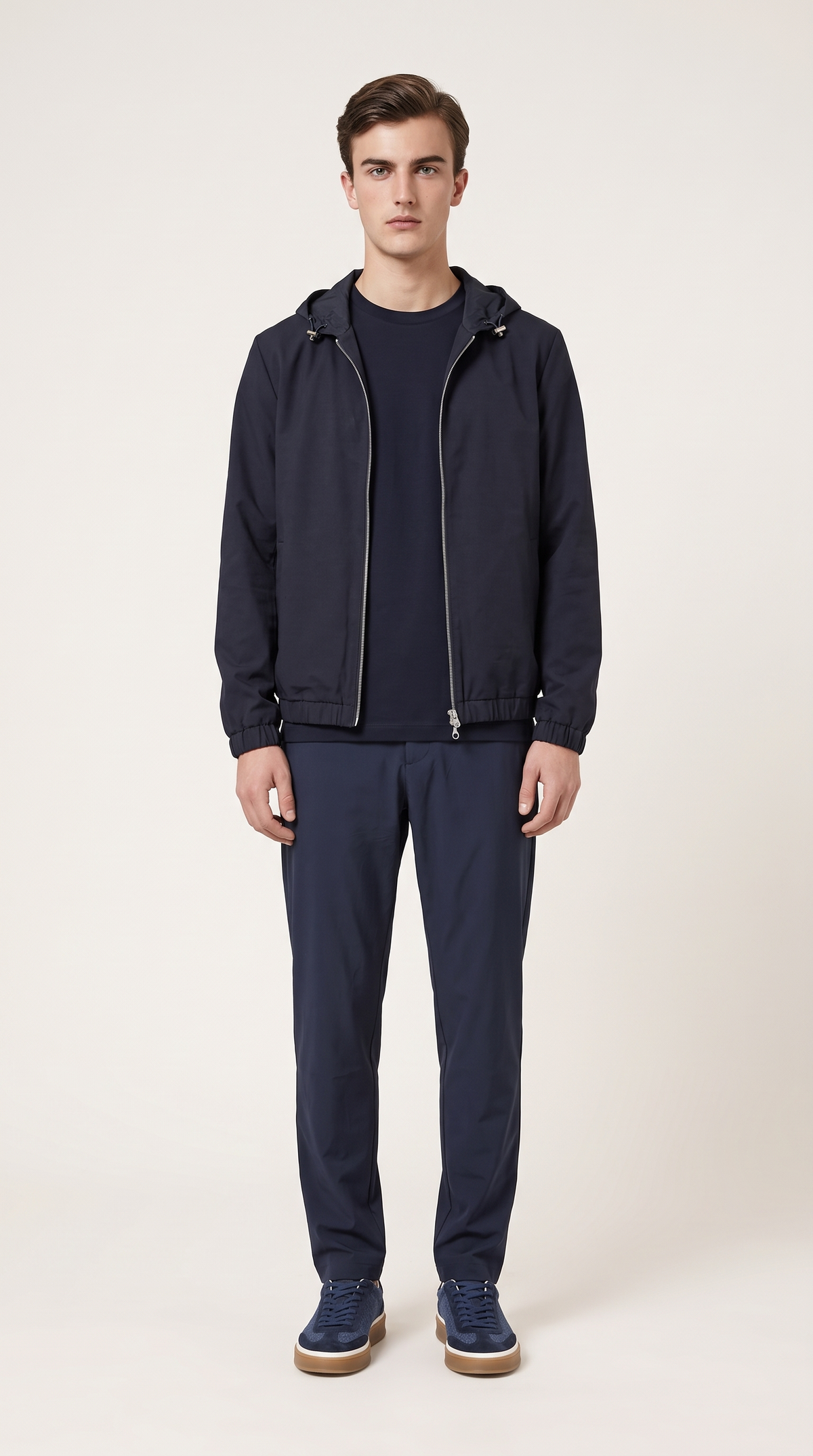 REVERSIBLE CASHMERE TECHNICAL HOODED JACKET NAVY