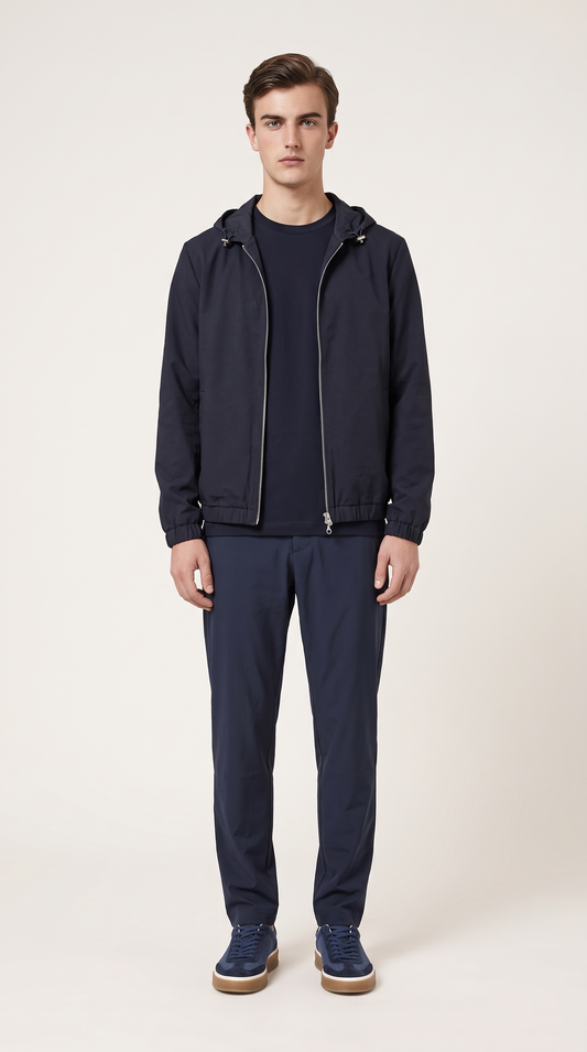 REVERSIBLE CASHMERE TECHNICAL HOODED JACKET NAVY