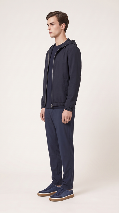 REVERSIBLE CASHMERE TECHNICAL HOODED JACKET NAVY