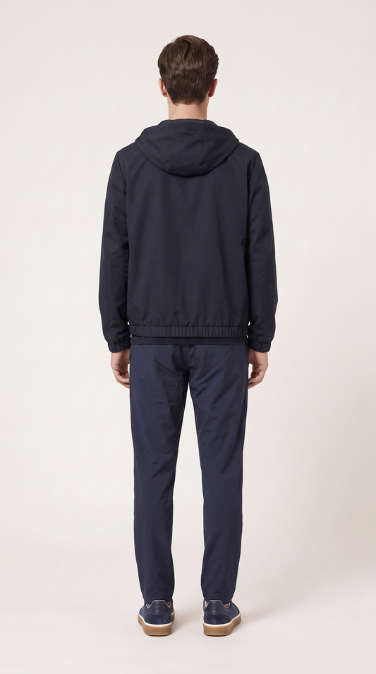 REVERSIBLE CASHMERE TECHNICAL HOODED JACKET NAVY