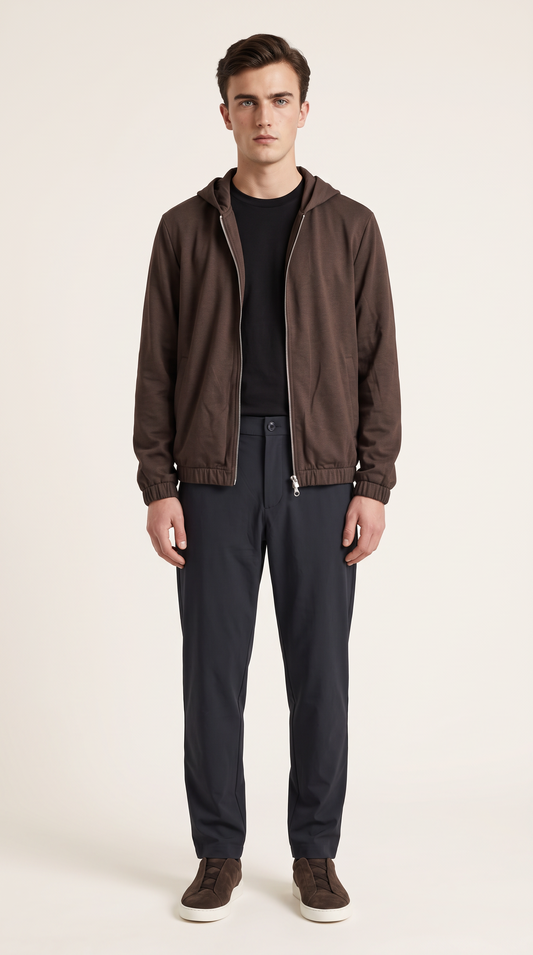 REVERSIBLE CASHMERE TECHNICAL HOODED JACKET BROWN