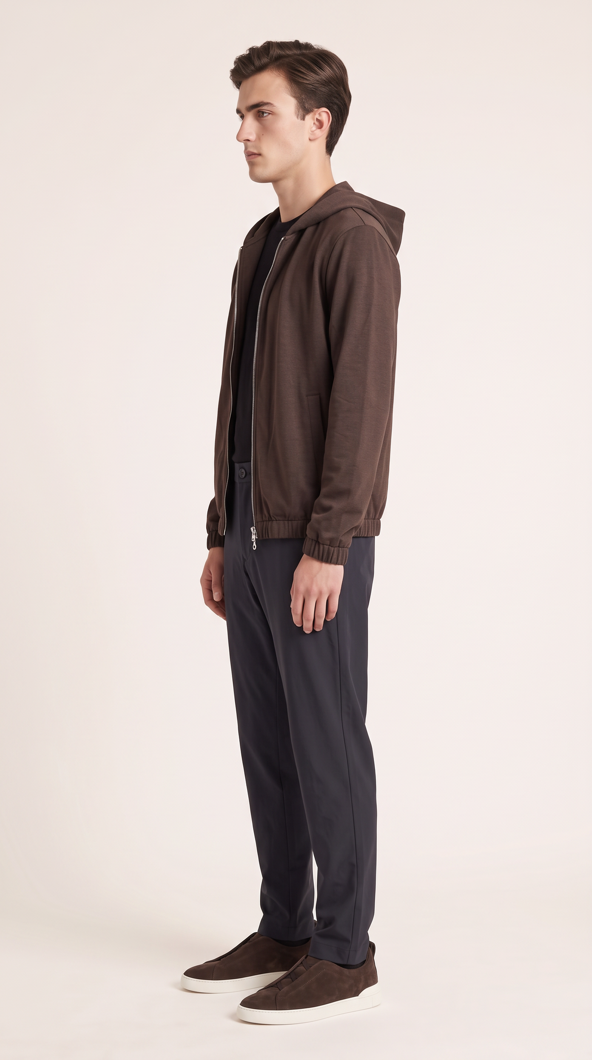 REVERSIBLE CASHMERE TECHNICAL HOODED JACKET BROWN