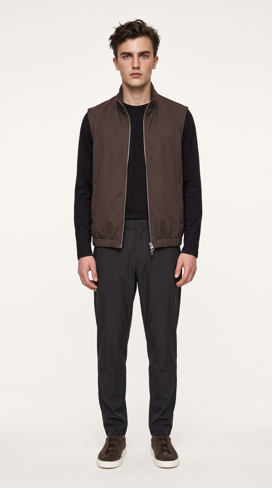 REVERSIBLE CASHMERE TECHNICAL GILET BROWN