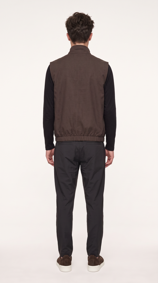 REVERSIBLE CASHMERE TECHNICAL GILET BROWN