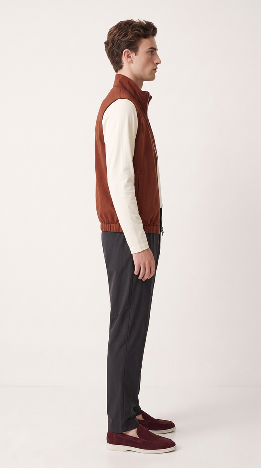 REVERSIBLE CASHMERE TECHNICAL GILET BURGUNDY