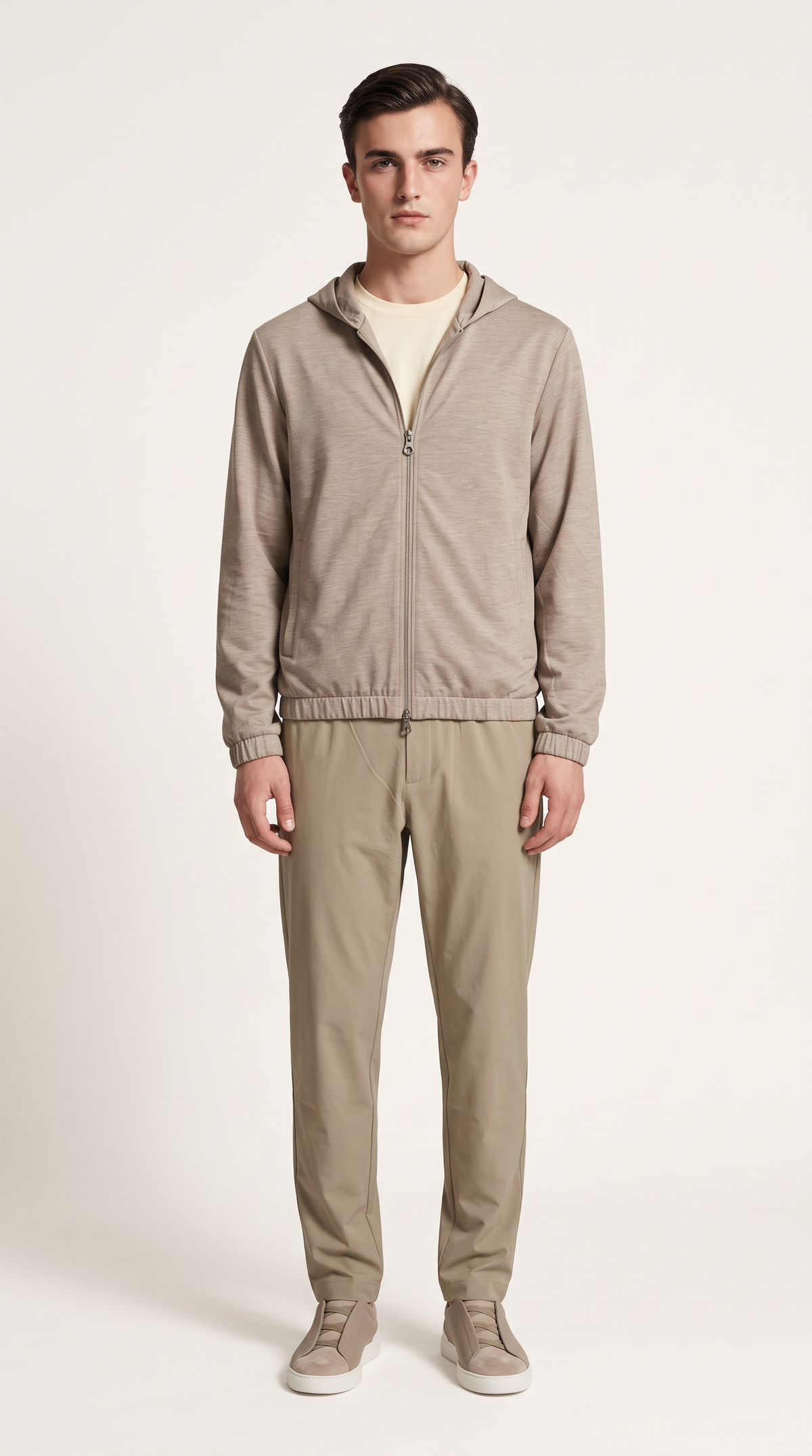 REVERSIBLE CASHMERE TECHNICAL HOODED JACKET BEIGE