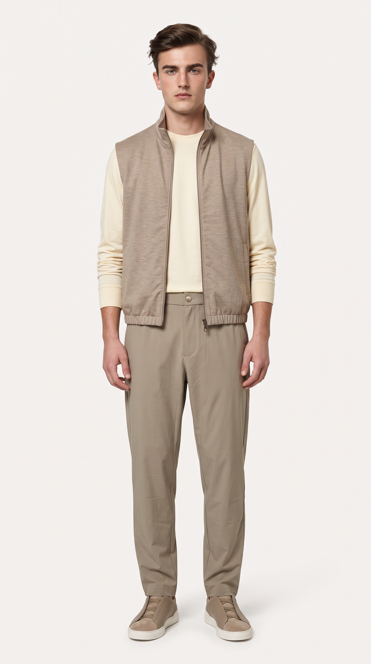 REVERSIBLE CASHMERE TECHNICAL GILET BEIGE