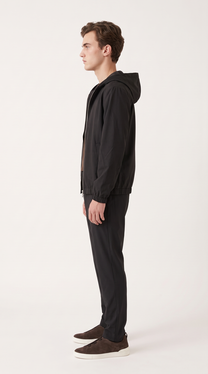REVERSIBLE CASHMERE TECHNICAL HOODED JACKET BLACK